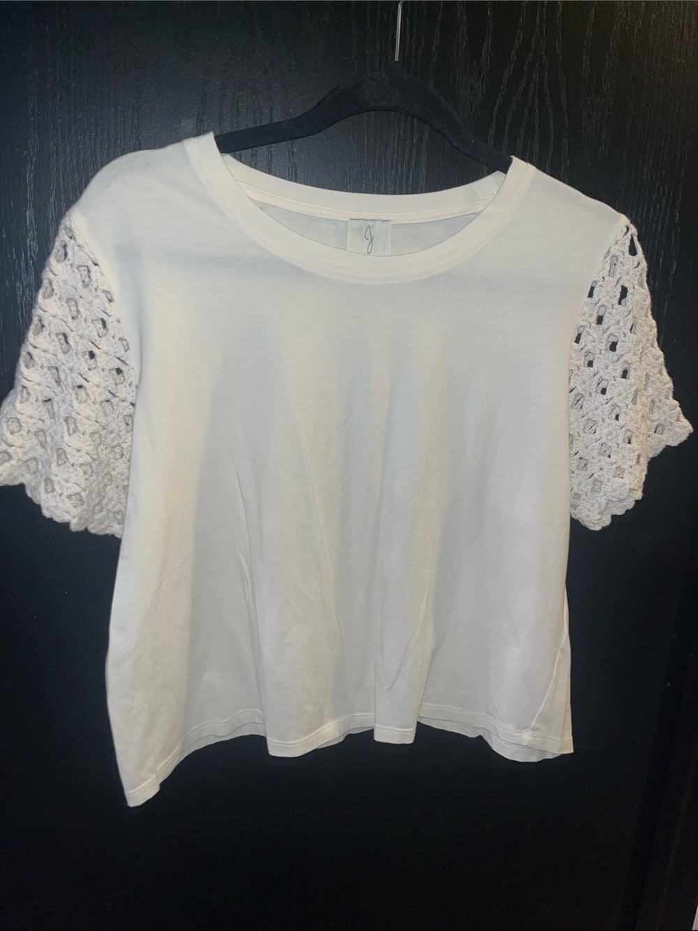 Joie White Tee with Crochet Short Sleeves